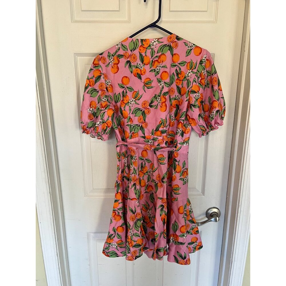 Finders Keepers Aranciata Orange Print Wrap Dress Mini Ruffle Puff Short Sleeve - Picture 4 of 10